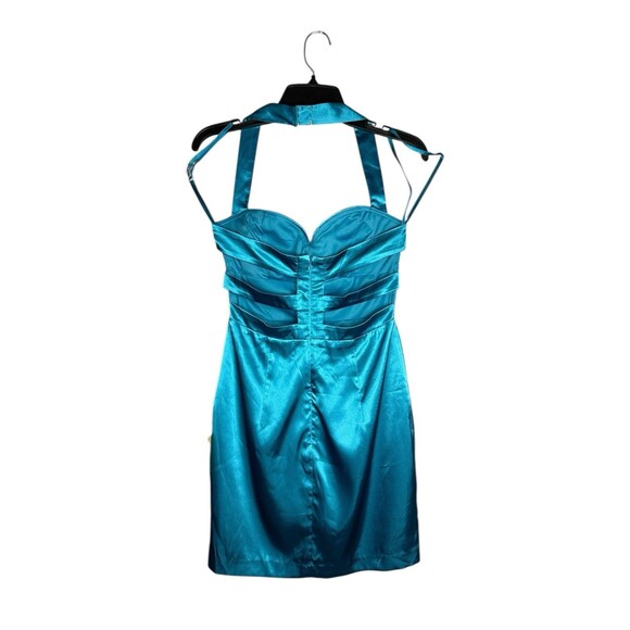 Arden B Sweetheart Double Rope Halter Dress Tropical Turquoise Size 2 Satin Glam - Picture 3 of 8